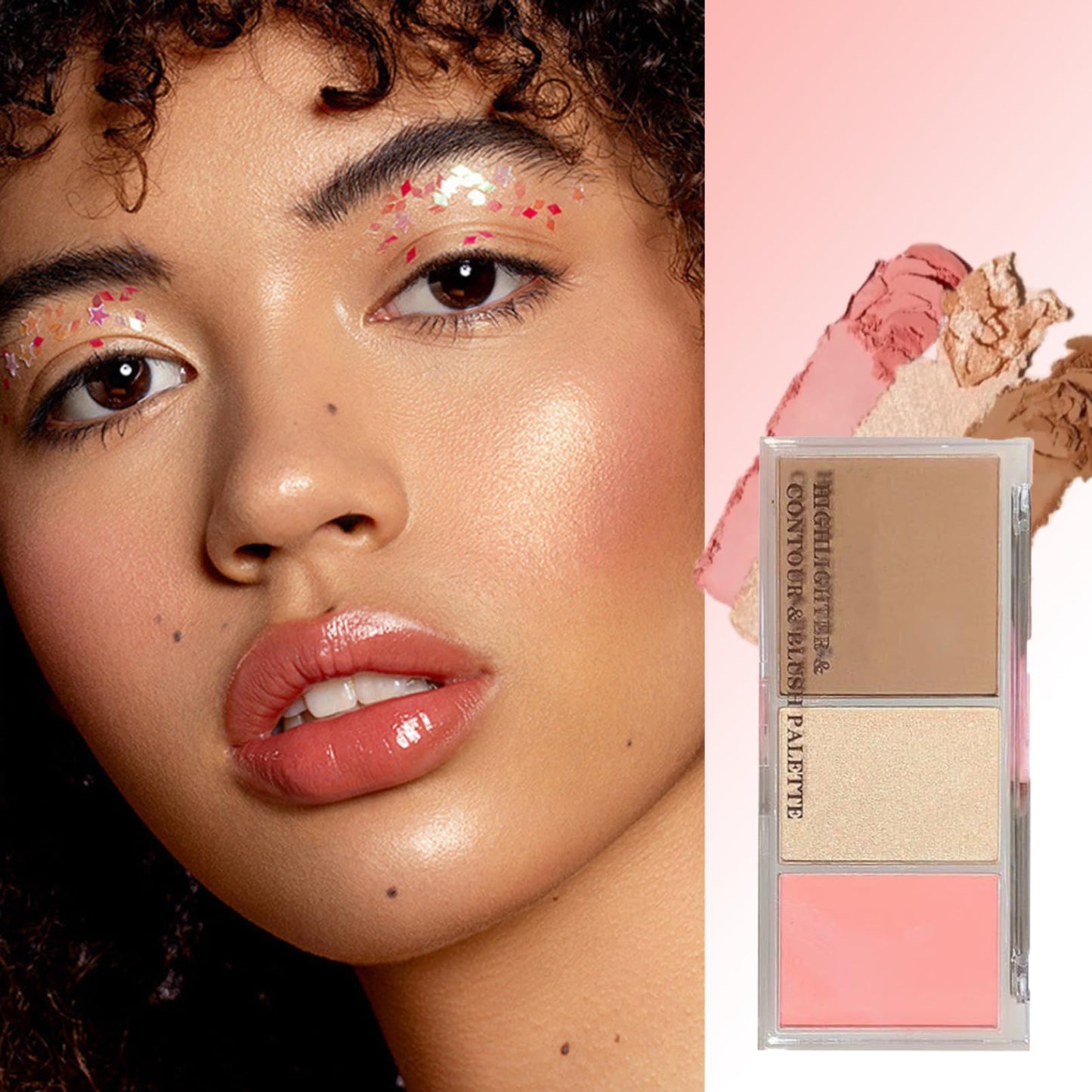 OKAQEE 3 In 1 Highlighter & Contour & Blusher Palette - Long-Lasting Powder Baked Makeup Set - Versatile Highlighter Makeup Palette for Shaping & Glowing Effect - Smooth Blush Glow Matte Natrual Makeup
