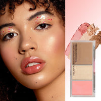 OKAQEE 3 In 1 Highlighter & Contour & Blusher Palette - Long-Lasting Powder Baked Makeup Set - Versatile Highlighter Makeup Palette for Shaping & Glowing Effect - Smooth Blush Glow Matte Natrual Makeup