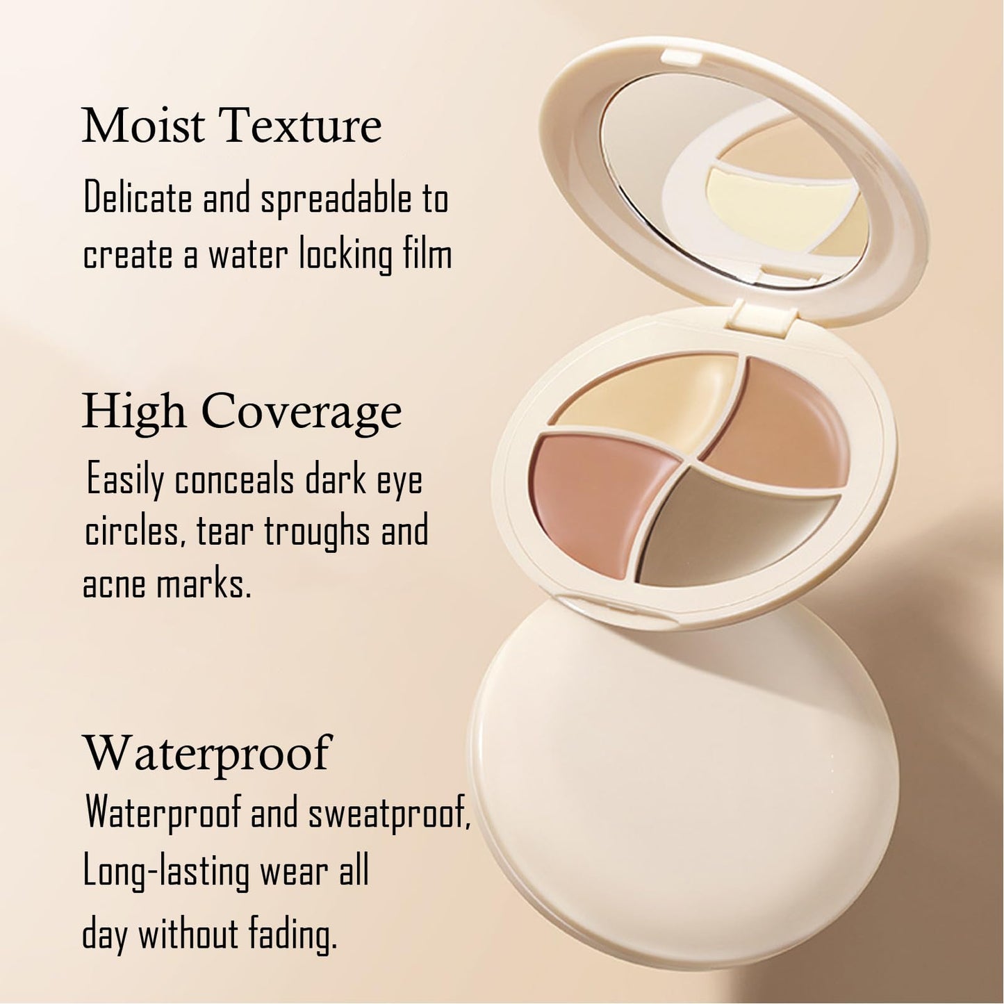 GEEWHILE Cream Concealer Full Coverage Palette, 4 Colour Concealer Makeup Palette Blendable Shades Cream Contour Palette, Silk Texture Waterproof Concealer Corrects Dark Circles Red Marks Scars