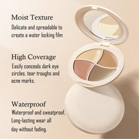 GEEWHILE Cream Concealer Full Coverage Palette, 4 Colour Concealer Makeup Palette Blendable Shades Cream Contour Palette, Silk Texture Waterproof Concealer Corrects Dark Circles Red Marks Scars