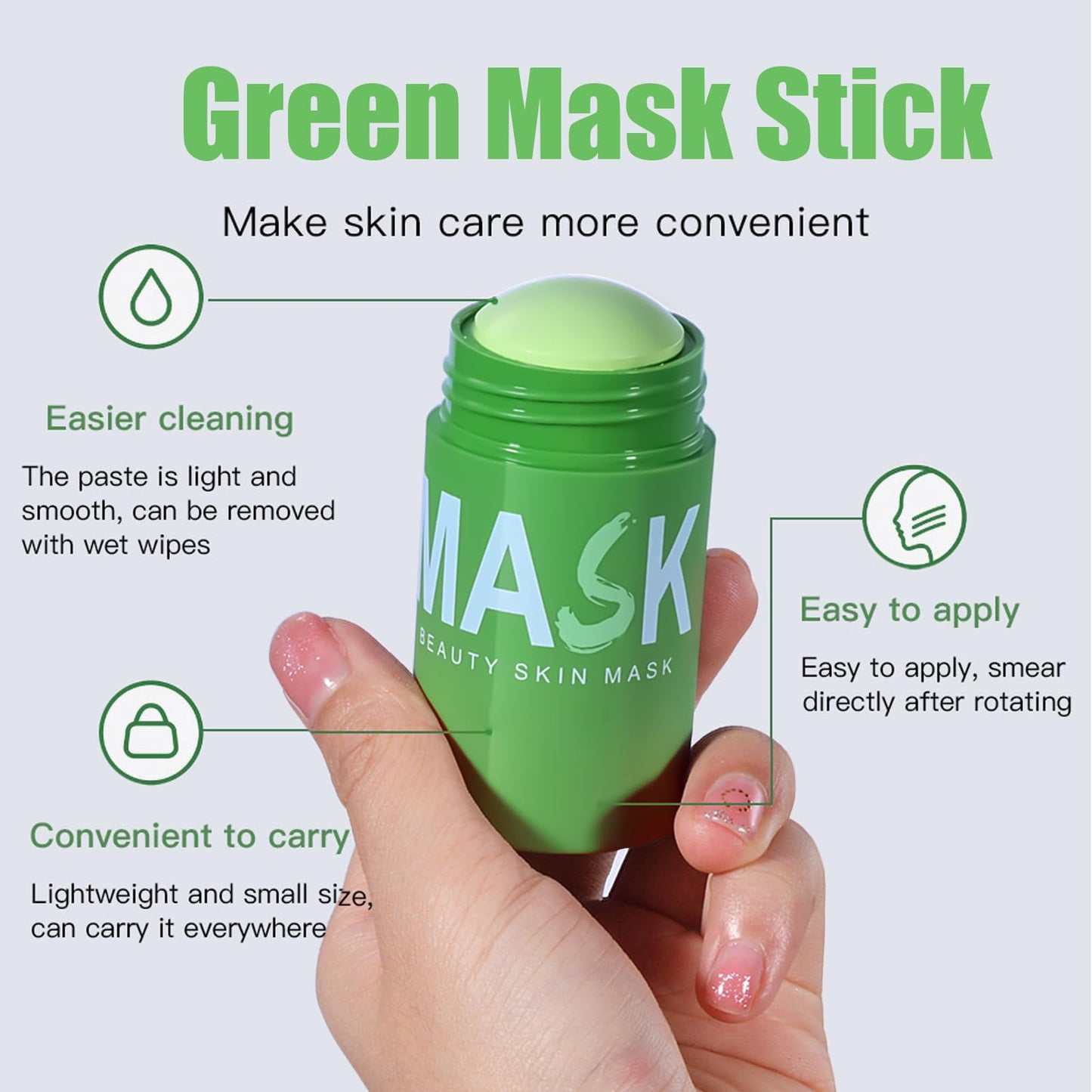 AuraAnge 2 PCS – Green Mask Stick, Green Tea Deep Cleanse Mask & Blackhead Remover for All Skin Types, Cleansing Facial Pores, Moisturizing and Oil Control, Men & Women