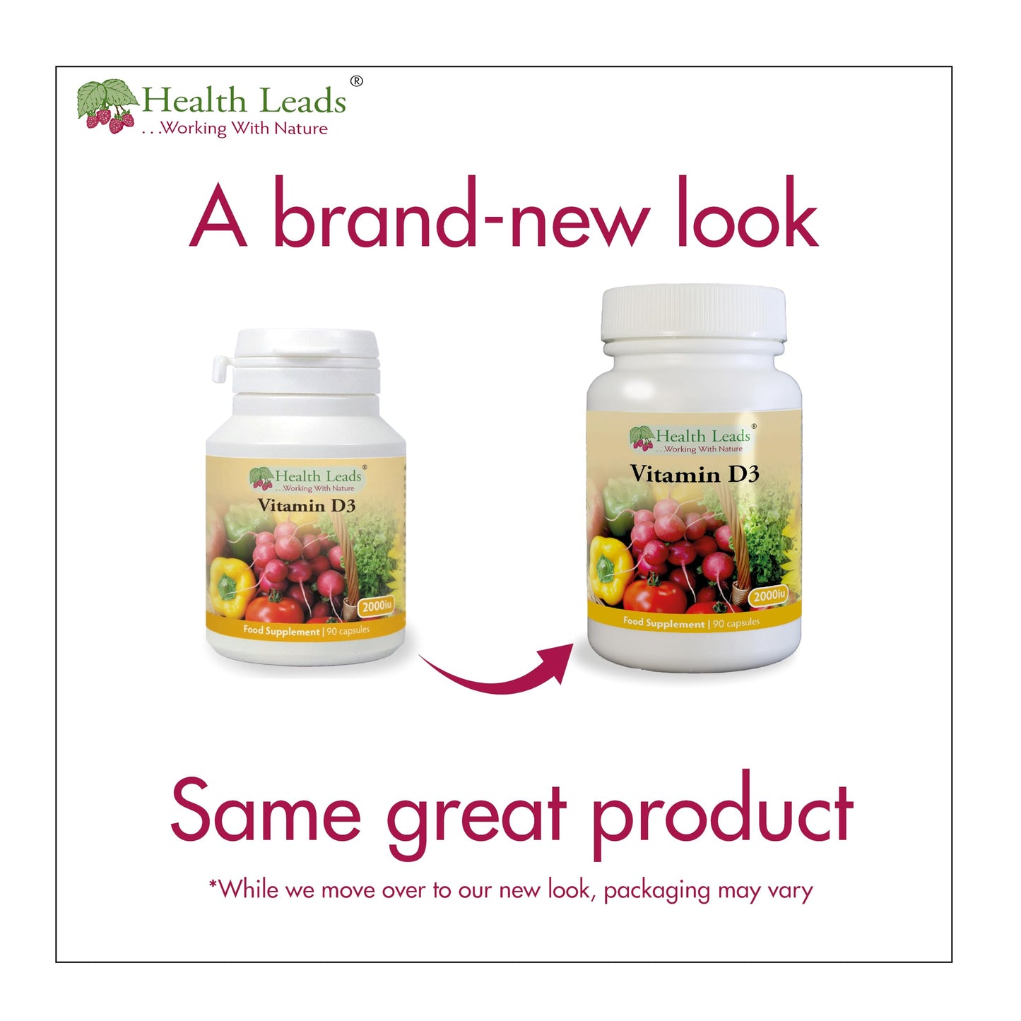 Health Leads ...Working With Nature Vitamin D3 2000iu x 90 Capsules, Suitable for Vegetarians, Magnesium Stearate Free, Contributes to The Maintenance of Normal Bones, Muscle Function & The Immune System, UK Manufactured
