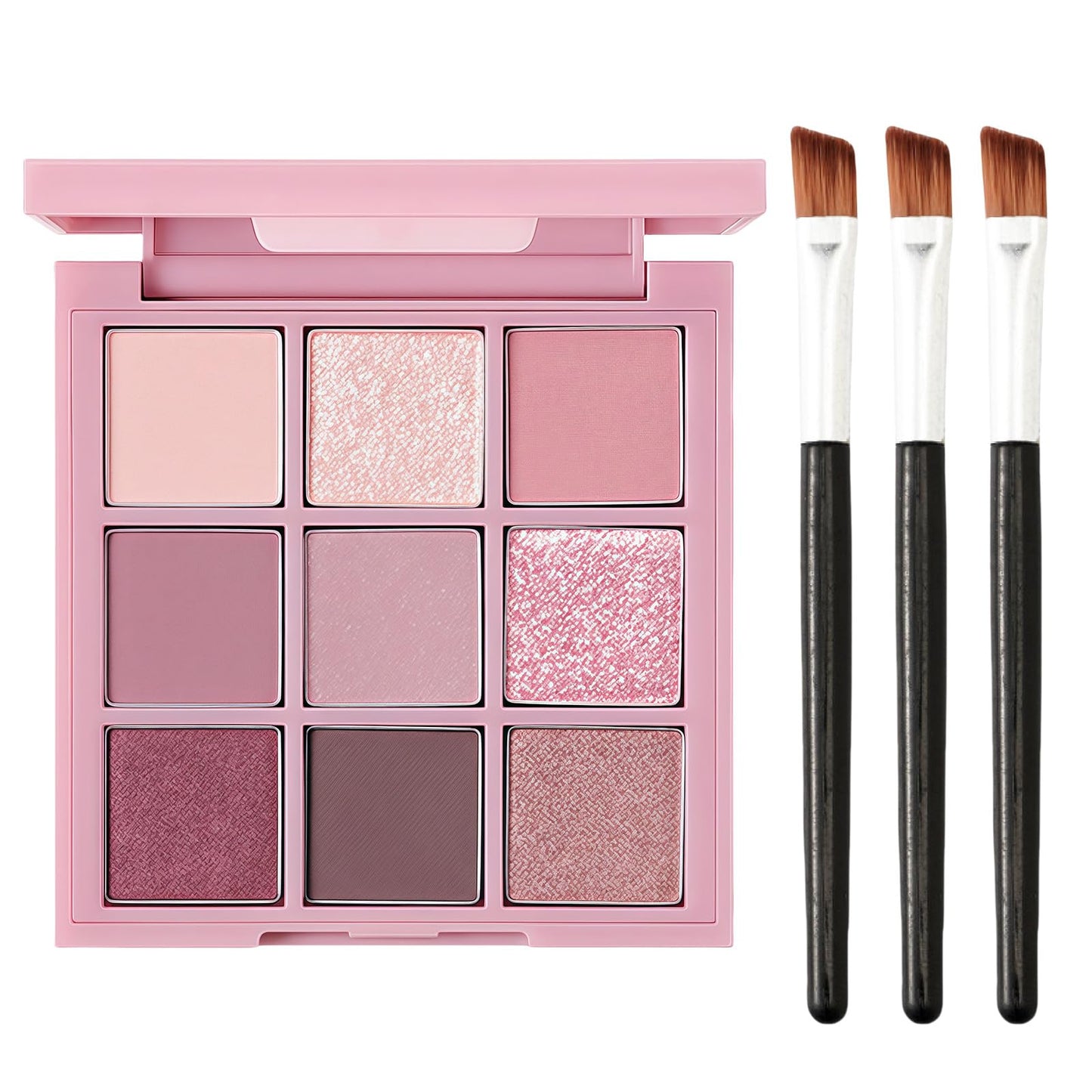 Coloroom Pink Eyeshadow Palette - 9 Colour Glitter Eyeshadow, Matte & Shimmer, Bright Long-Lasting & Highly Pigmented Eye Shadow Pallet For Women - 3PCS Eyeshadows Brushes