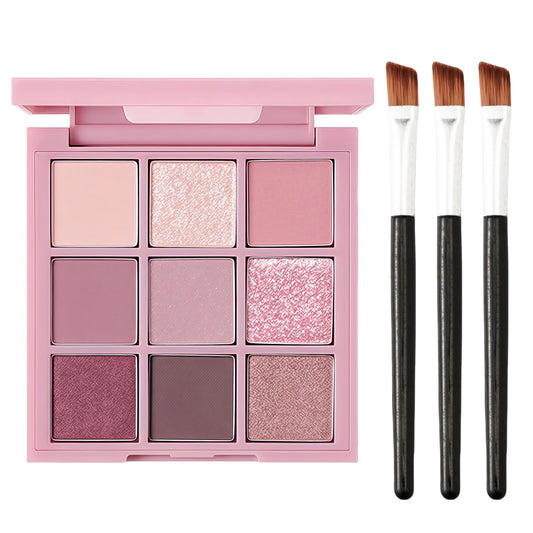 Coloroom Pink Eyeshadow Palette - 9 Colour Glitter Eyeshadow, Matte & Shimmer, Bright Long-Lasting & Highly Pigmented Eye Shadow Pallet For Women - 3PCS Eyeshadows Brushes