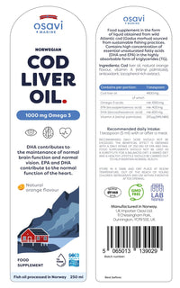 Osavi Norwegian Cod Liver Oil, 1000mg Omega 3 (Orange) - 250 ml.