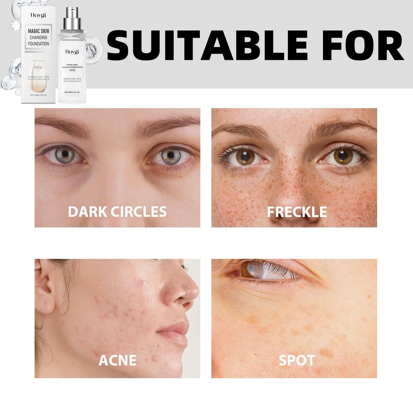 Oumun Color Changing Foundation SPF30,Changing Foundation,Full Coverage Liquid Foundation,Colour Match Foundation,Colour Changing Mature Skin Foundation,Foundation Full Coverage,Face Foundations,Skin Tint