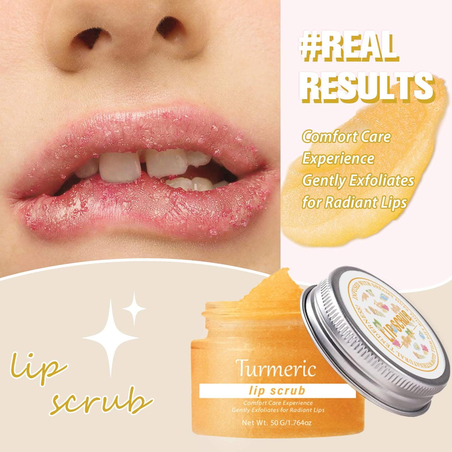 Turmeric Lip Scrub Exfoliator, Vitamin C Lip Scrub, Moisturizing Lip Care to Remove Dead Skin, Lip Lightening For Dark Lips, Lip Exfoliator Scrub, Sugar Scrub for Chapped & Cracked Lips for Lip Repair