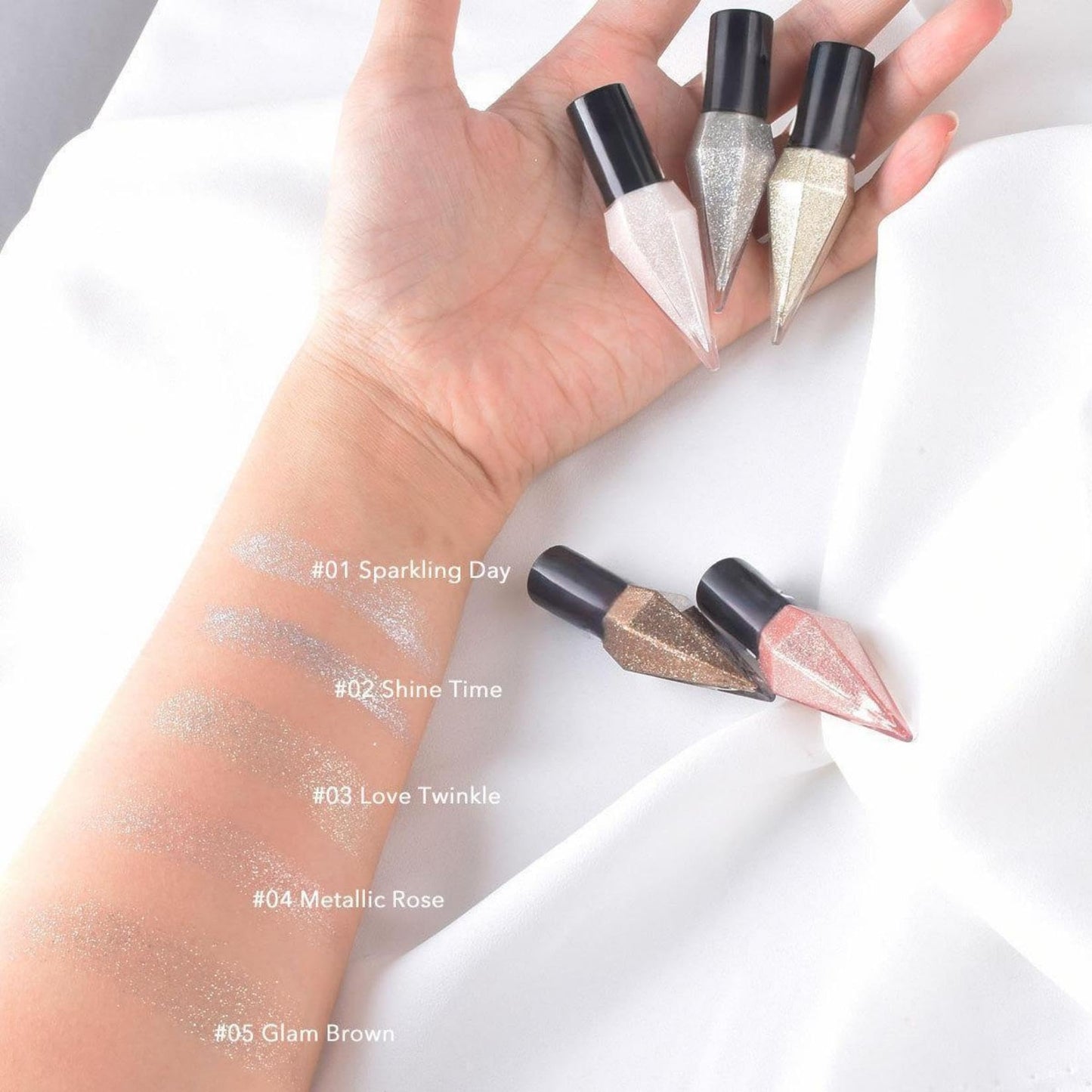 Generic Five-Piece Glitter Liquid Eyeshadow and Eyeliner Set in Metallic Shades - Quick-Drying Waterproof Formula for Day and Night Makeup with Full-Size Applicator Wand, Ideal for Creating Bold or Subtle