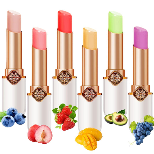 6-Pack Jelly Lipstick Set - Fruit-Infused Color Changing Lip Balm - Peach, Aloe Vera, Strawberry, Blueberry, Avocado & Grape - Long-Lasting, Moisturizing Lip Makeup (6PCS)
