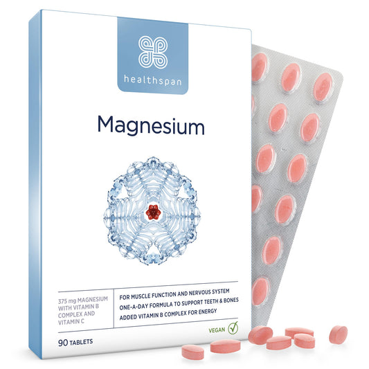 Healthspan Magnesium 375mg (90 Tablets) | Added Vitamin C & Vitamin B Complex | Promotes Immune Health | Support Your Bones, Teeth, Muscles & Nervous System | Vegan
