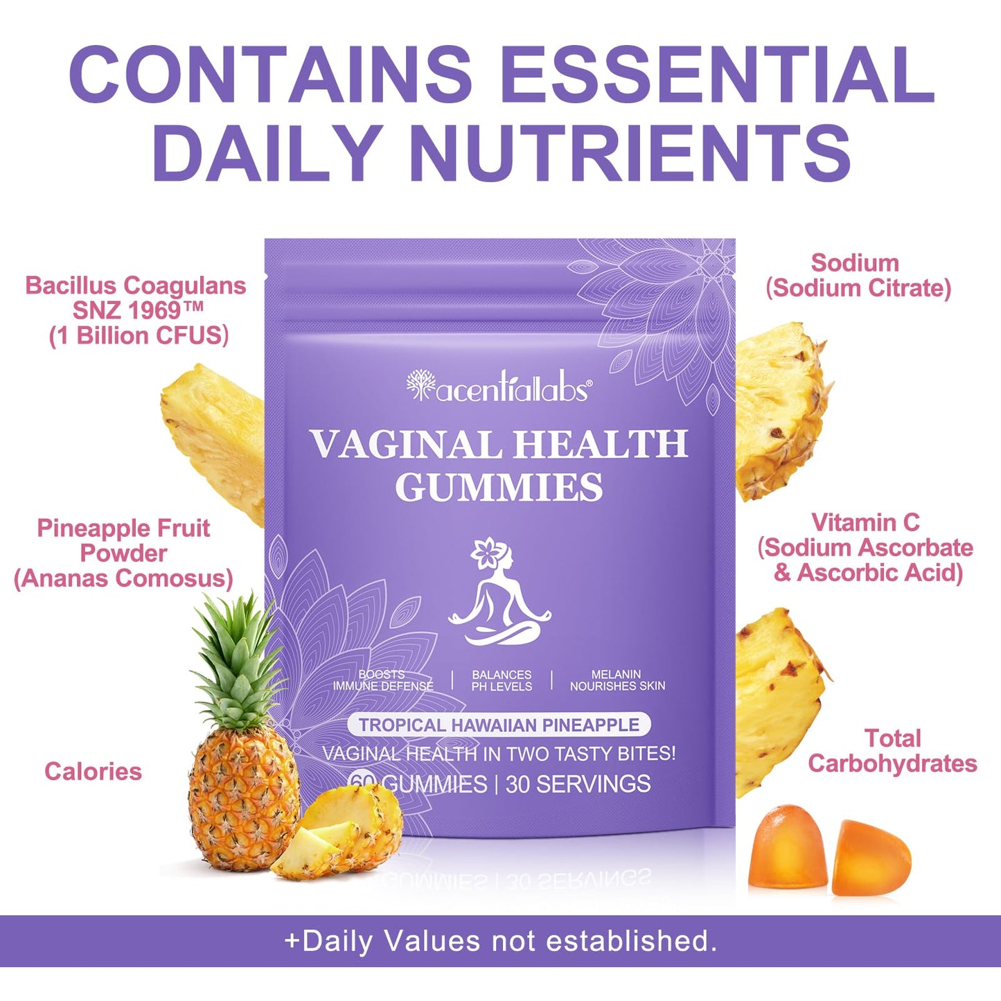 ITSDAWN Feminine Balance Gummies - 60 Gummies Hawaiian Pineapple - Premium Feminine Balance Gummies for Women of All Ages