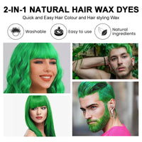 Temporary Green Hair Color Wax - Instant Styling Green Hair Dye Mud - Washable Coloured Hair Wax Pomad For Men Women - Ideal For Halloween, Cosplay, Parties,Masquerade,Nightclub (120g)