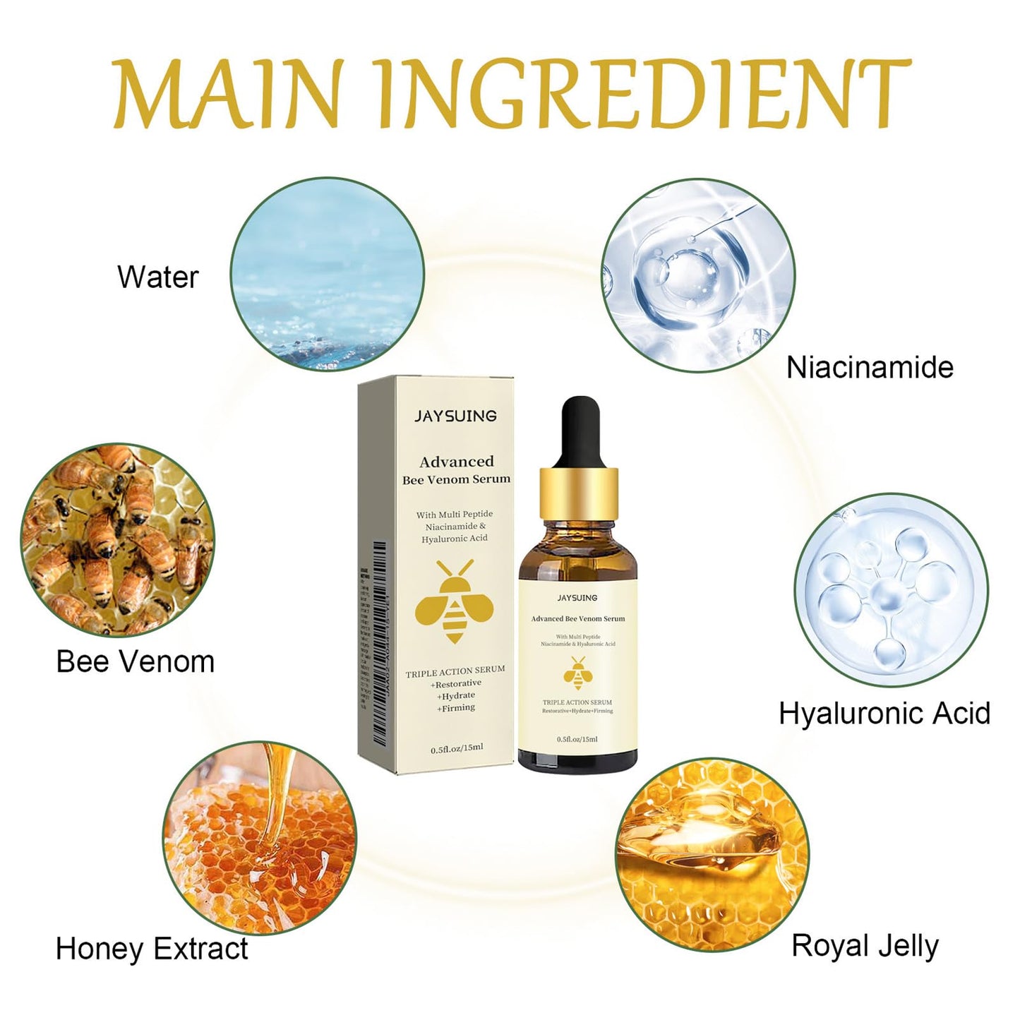 MEITREND Bee Venom Serum,Face Serum Hyaluronic Acid,Bee Venom Face Serum,Bee Venom Anti Wrinkle Face Serum,Instant Wrinkle Remover with Nicotinamide,Bee Honey Serum for Anti Aging,Hydrating & Anti Wrinkle