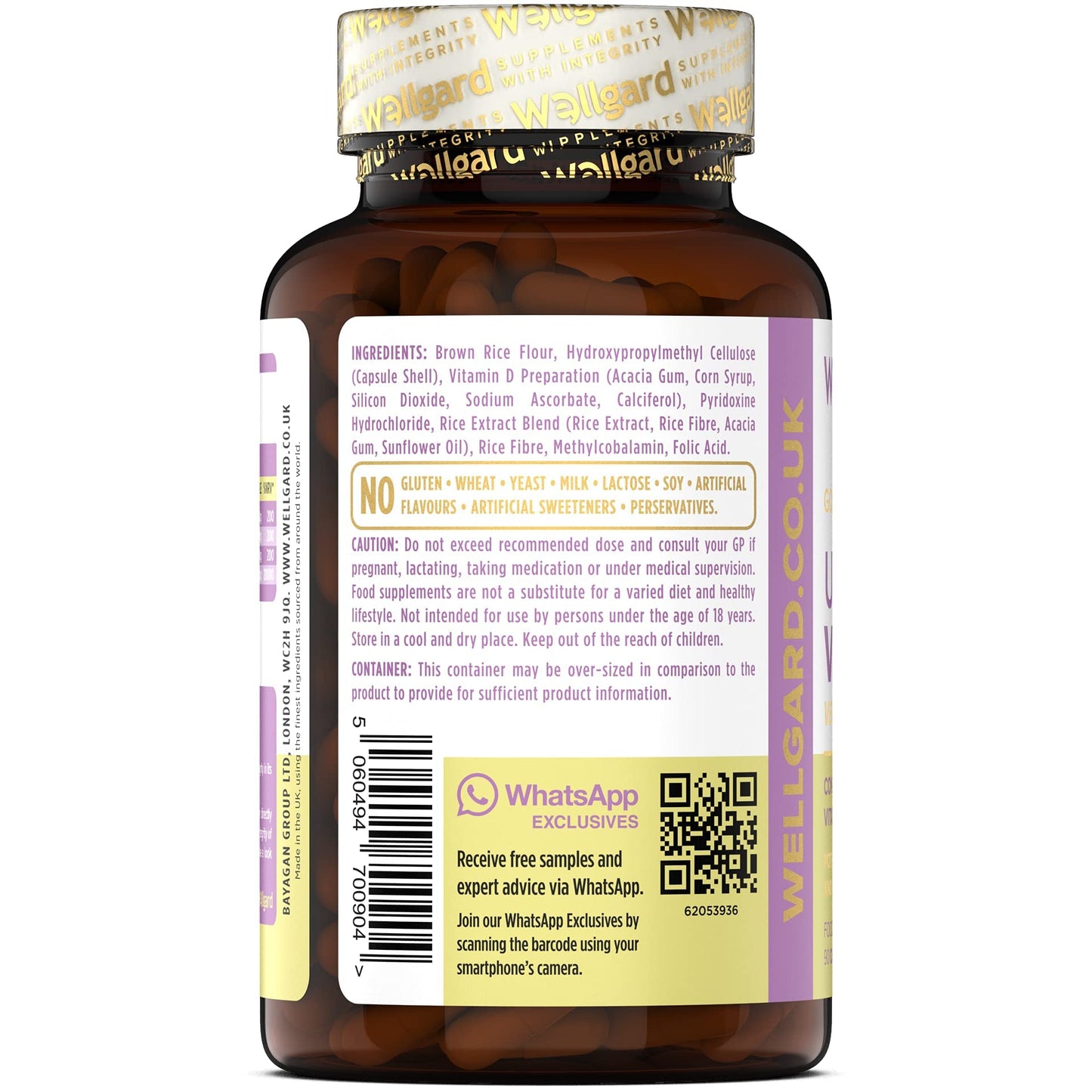 Wellgard Vegan Vitamin B12 High Strength by Wellgard - Folic Acid, Vitamin B6, Vitamin D3, B12 Supplement for Men & Women, Made in UK