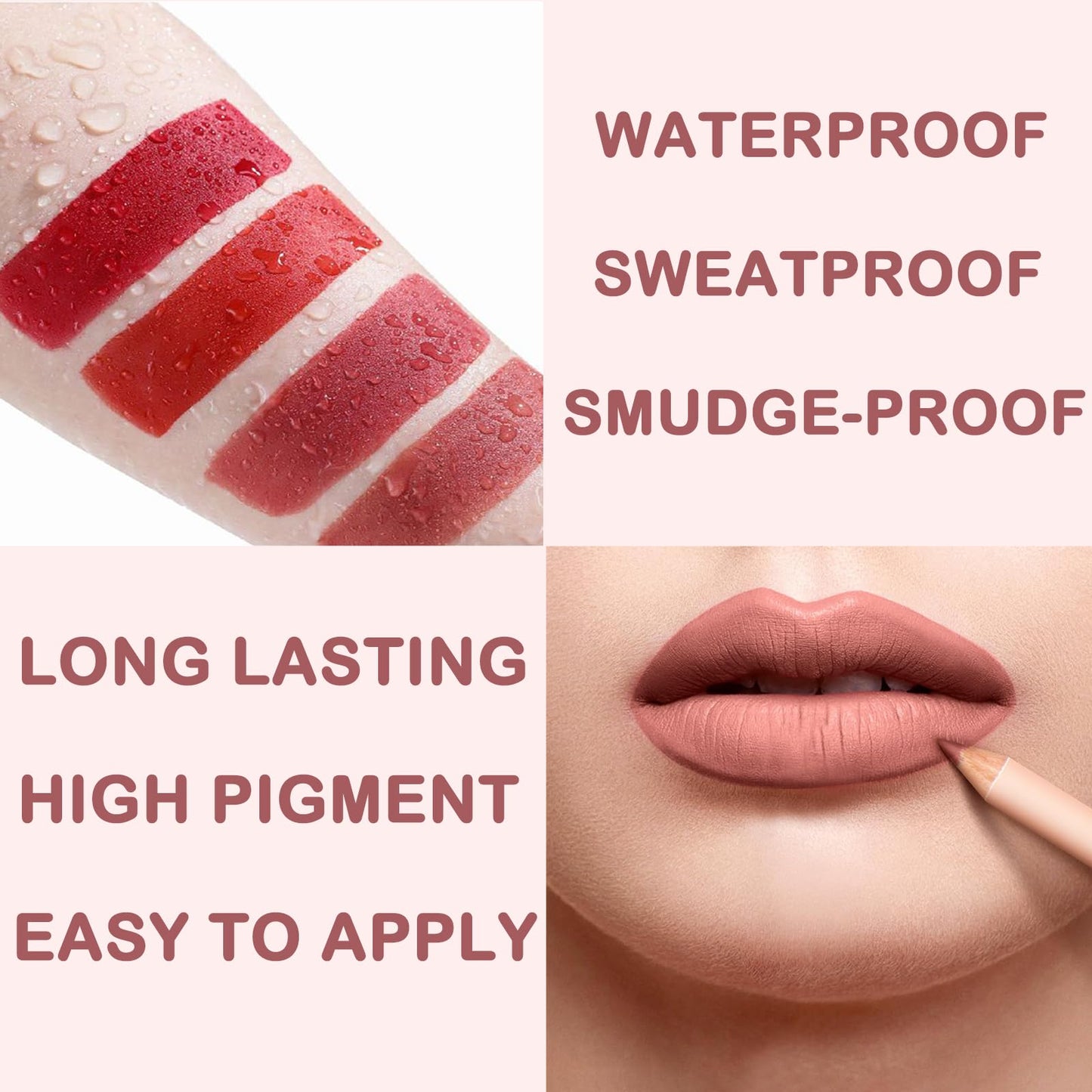 QUIWEN Lip Liner and Lipstick Set,Matte Liquid Lipgloss Highly Pigmented Waterproof Lipstick, Up to 12 Hour Wear, Non-Stick Cup Lip Gloss & Lip Line Pencil Set For Women