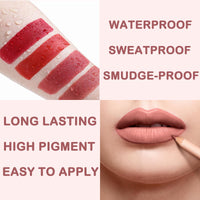 QUIWEN Lip Liner and Lipstick Set,Matte Liquid Lipgloss Highly Pigmented Waterproof Lipstick, Up to 12 Hour Wear, Non-Stick Cup Lip Gloss & Lip Line Pencil Set For Women