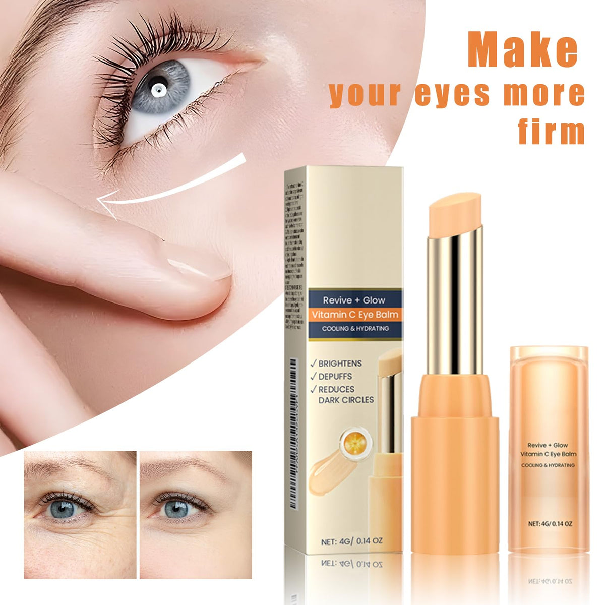 Generic 2PCS Vitamin C Eye Cream Stick, Glow Eye Stick for Dark Circles and Puffy Eyes, Under Eye Balm for Women and Men, Cooling Moisturizing Formula for a Younger Look