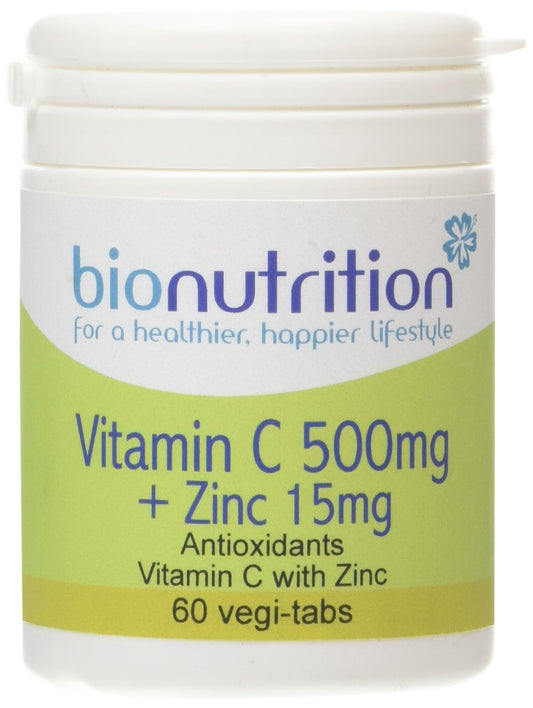 Bio Nutrition Vitamin C 500mg + Zinc 15mg : Antioxidant and Immune Vitamin and Mineral Supplement : 60 vegi-tabs