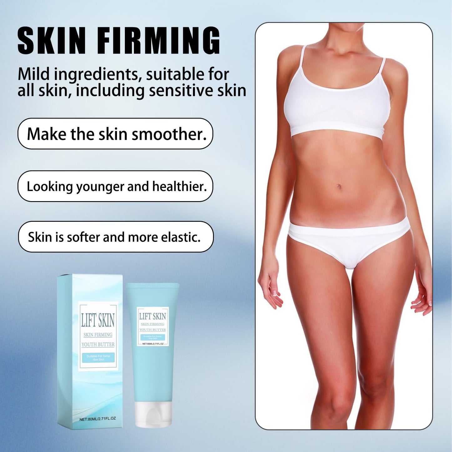 Nadiaen Skin Firming Youth Butter,Skin Firming Cream,Skin Firming Body Cream,Skin Tightening,Suitable for Sagging Skin,Used for Anti-Aging,Firming,Improving Wrinkles and Reducing Skin Dryness (80ml×2)