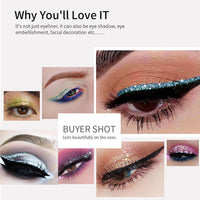 QUIWEN Glitter Eyeliner, Glitter Eye Silver, Liquid Glitter Eyeshadow, Waterproof Sparkle Long-Lasting Smudge-proof Liquid Eye Liners, Quick Dry Shimmer White Silver Beauty Makeup For Women (Silver)