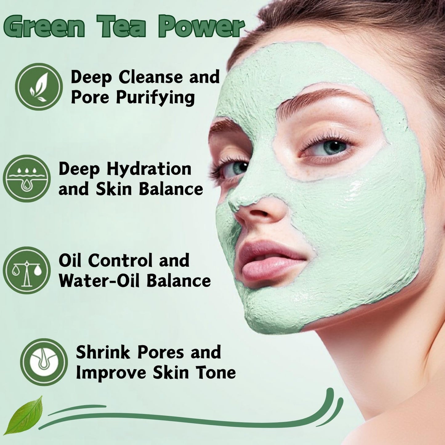 ISBEAUSOLS 2 PCS Green Tea Mask Stick, Green Tea Deep Cleanse Mask with Centella, Hydrating Clay Mask Stick for Pores, Even Skin Tone & Oil Control, Face Masks Skincare with Green Tea Extract, 40g × 2