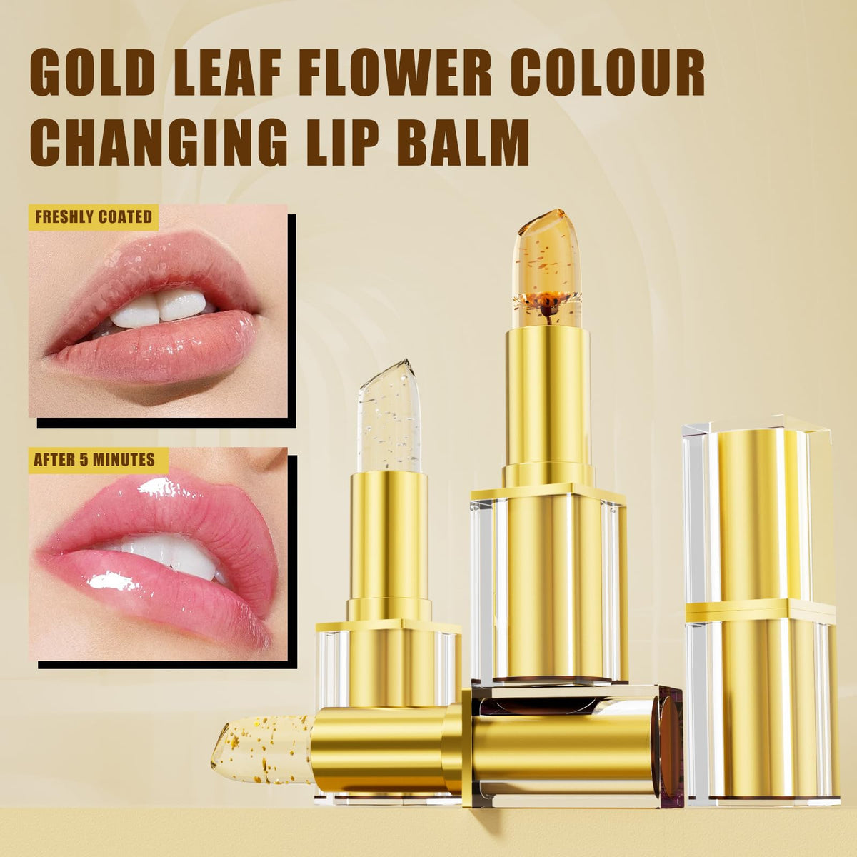 AurolaGlow Colour Changing Lipstick PH Adjusting Lipstick, Temperature Sensitive Lip Balm with Gold Foil, Transfer Proof & Hydrating, Long Lasting Moisturizing Glossy Shine for All Skin Tones Women
