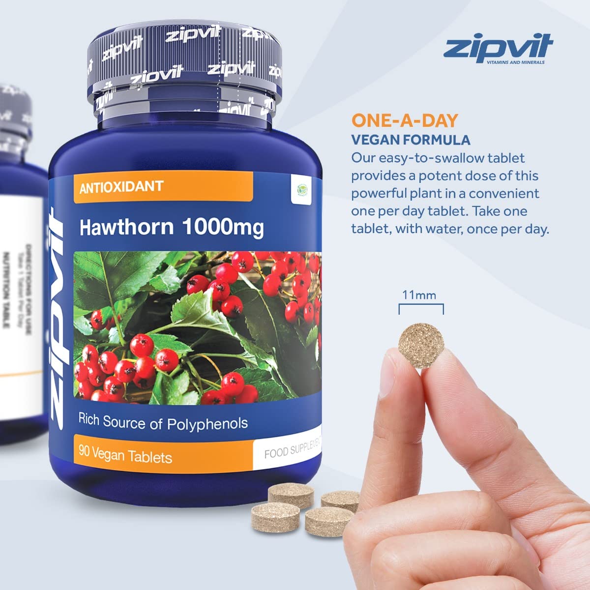 Hawthorn 1000mg, 90 Vegan Hawthorn Tablets. 3 Months Supply.