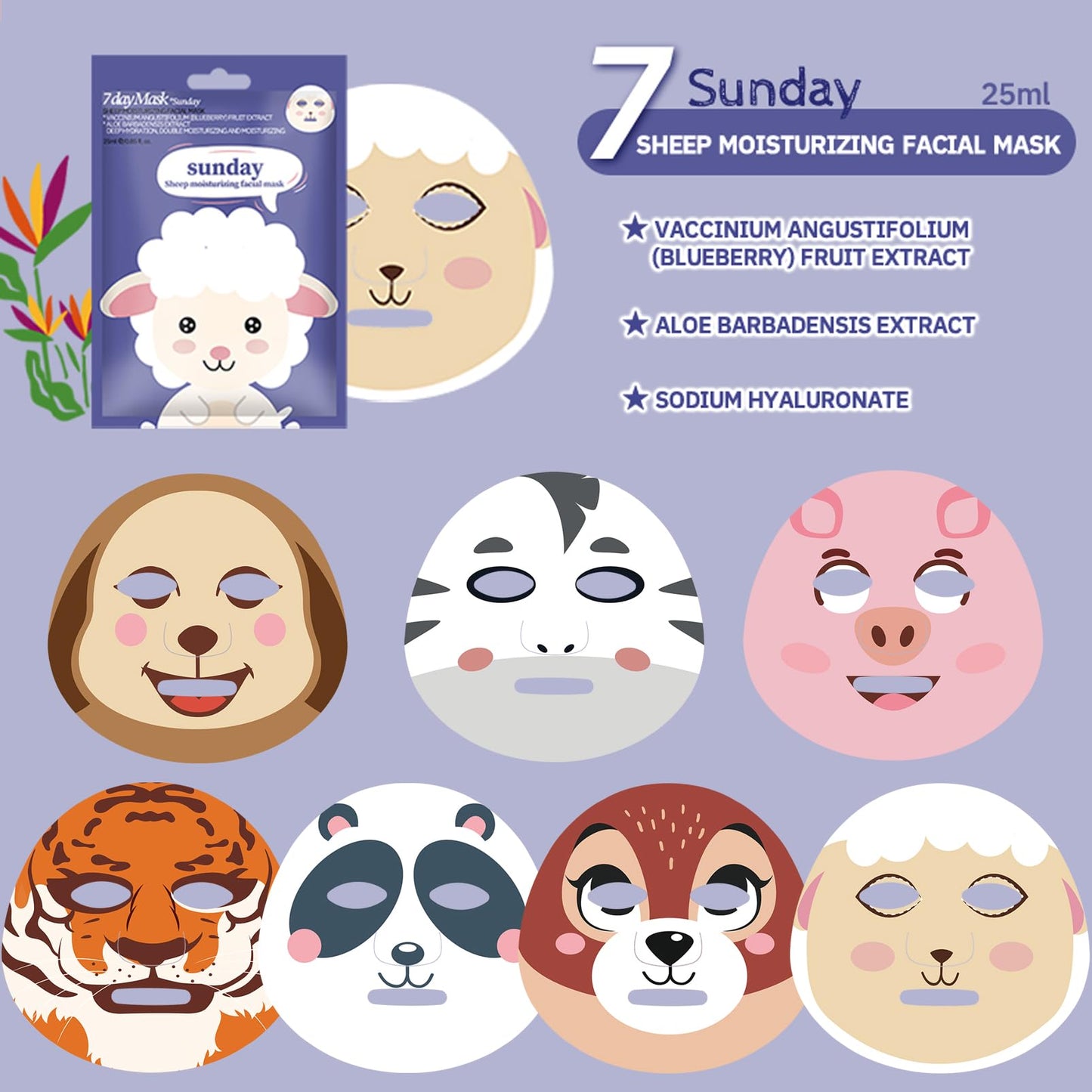 DMQ Sheet Face Masks Set, 7Pcs Face Masks Skincare, Fun Animal Printed Sheet Facial Masks, Face Mask Gift Sets for Teenage Girls Hydrating, Brightening, Soothing, Face Masks Beauty for All Skin Types
