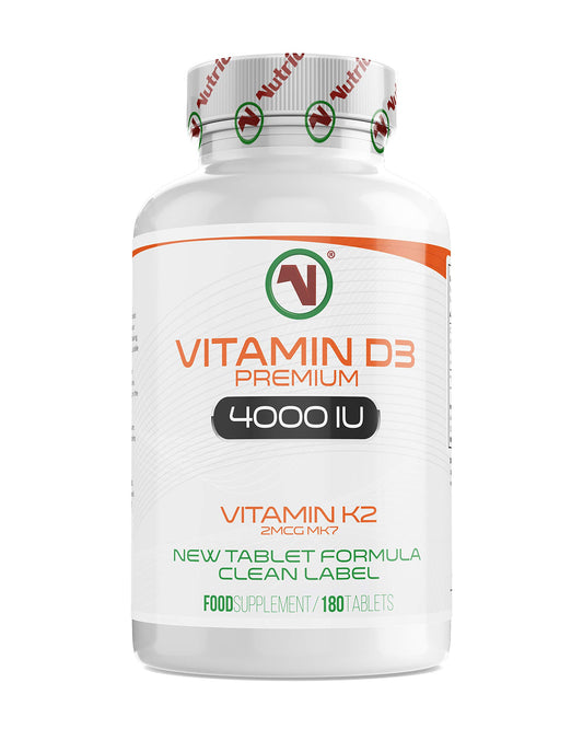 Nutriodol Vitamin D3 4000 IU with Free 2mcg K2 MK7 All Trans – (6 Months) 180 x High Strength Vitamin D Tablets – Immune System D Supplement for Men and Women – VIT D3 As Cholecalciferol