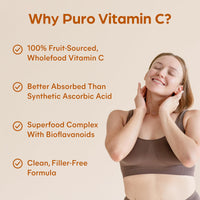 Purolabs Wholefood Vitamin C Supplement - Natural Complex from Acerola Cherry, Rosehip, Blackcurrant & Elderberry - High Strength Immune Support - 60 Capsules - Vegan