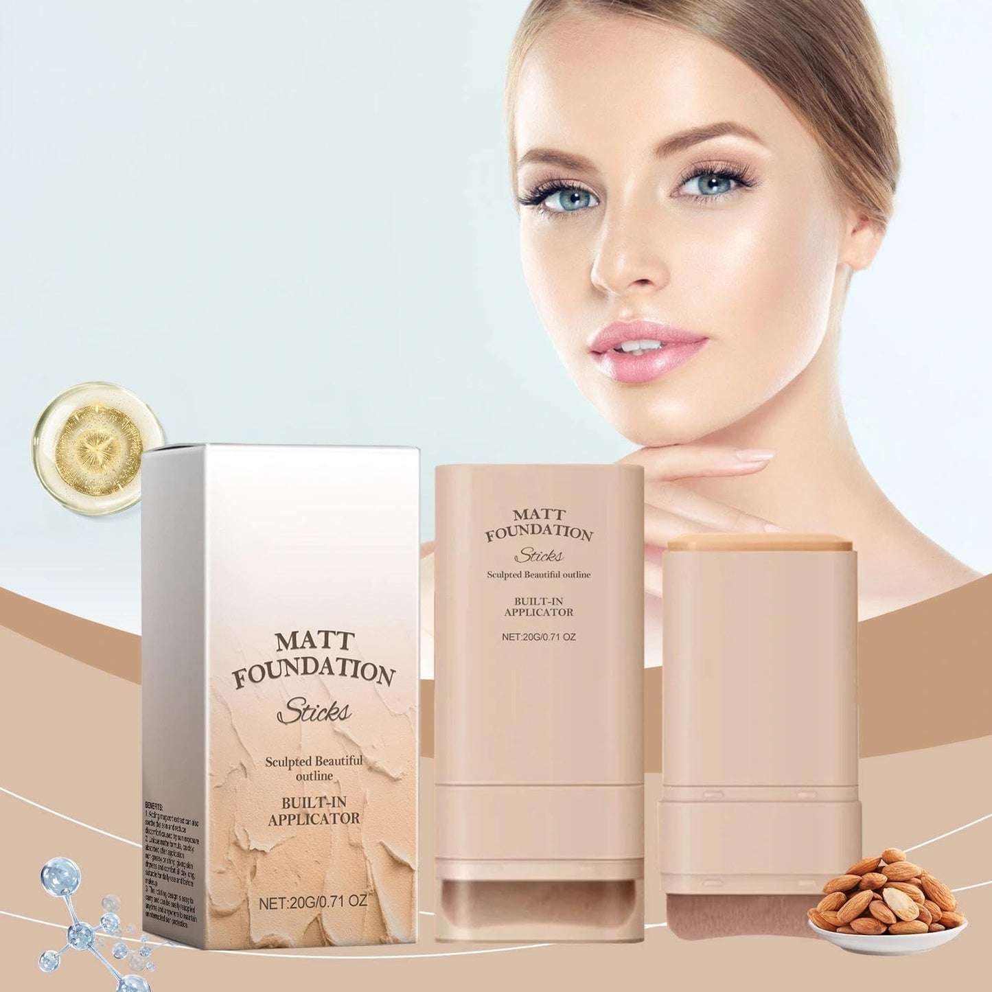 2-in-1 Makeup Foundation & Concealer Stick with Brush - Full Coverage Cream Foundation for Mature Skin