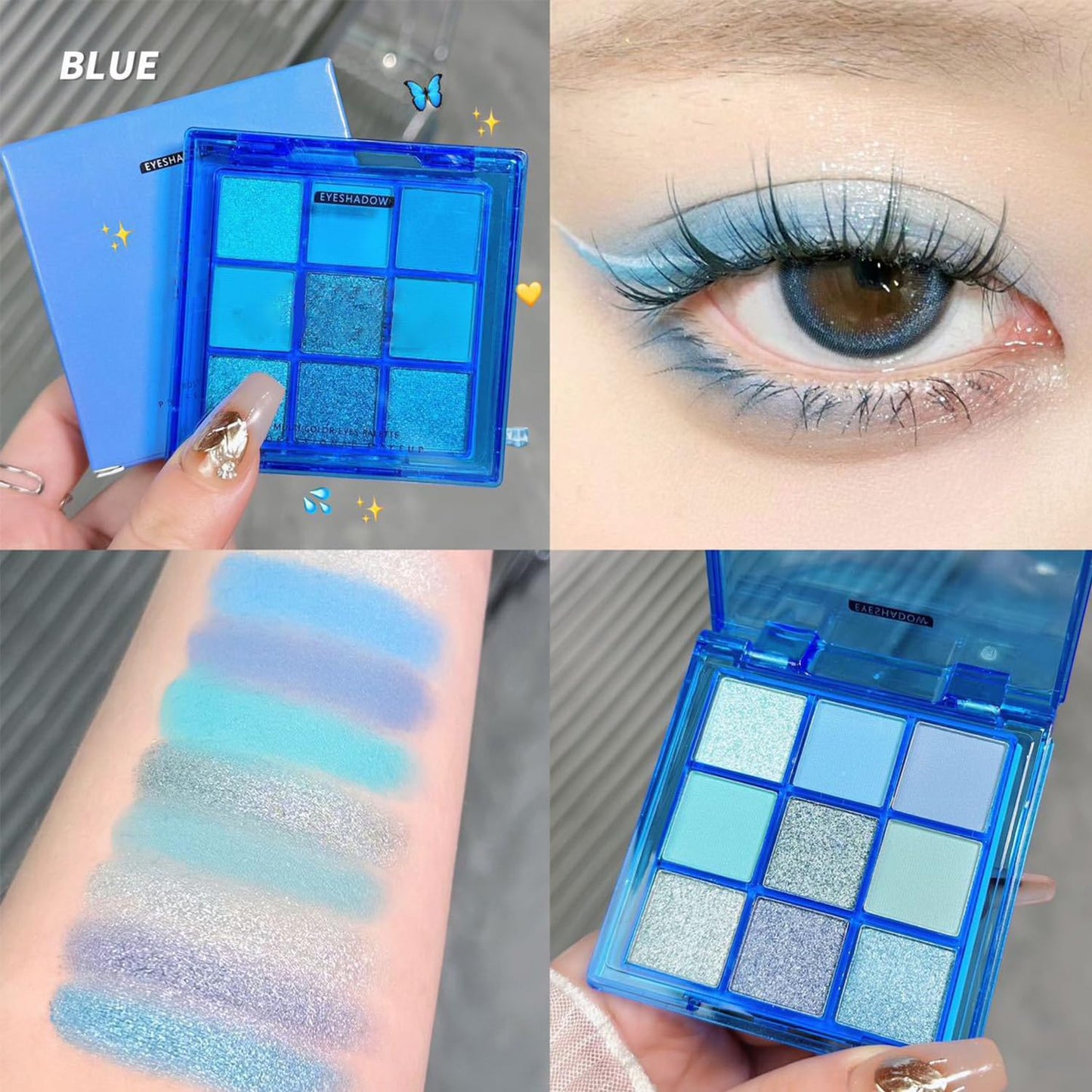 Generic Blue Smokey Eye Shadow Palette, Metallic Glitter Blue Eyeshadows for Vibrant Makeup, Lightweight Portable, Perfect for Daily Wear or Special Occasions, Gothic-Inspired Makeup Palette for Smoky Natural