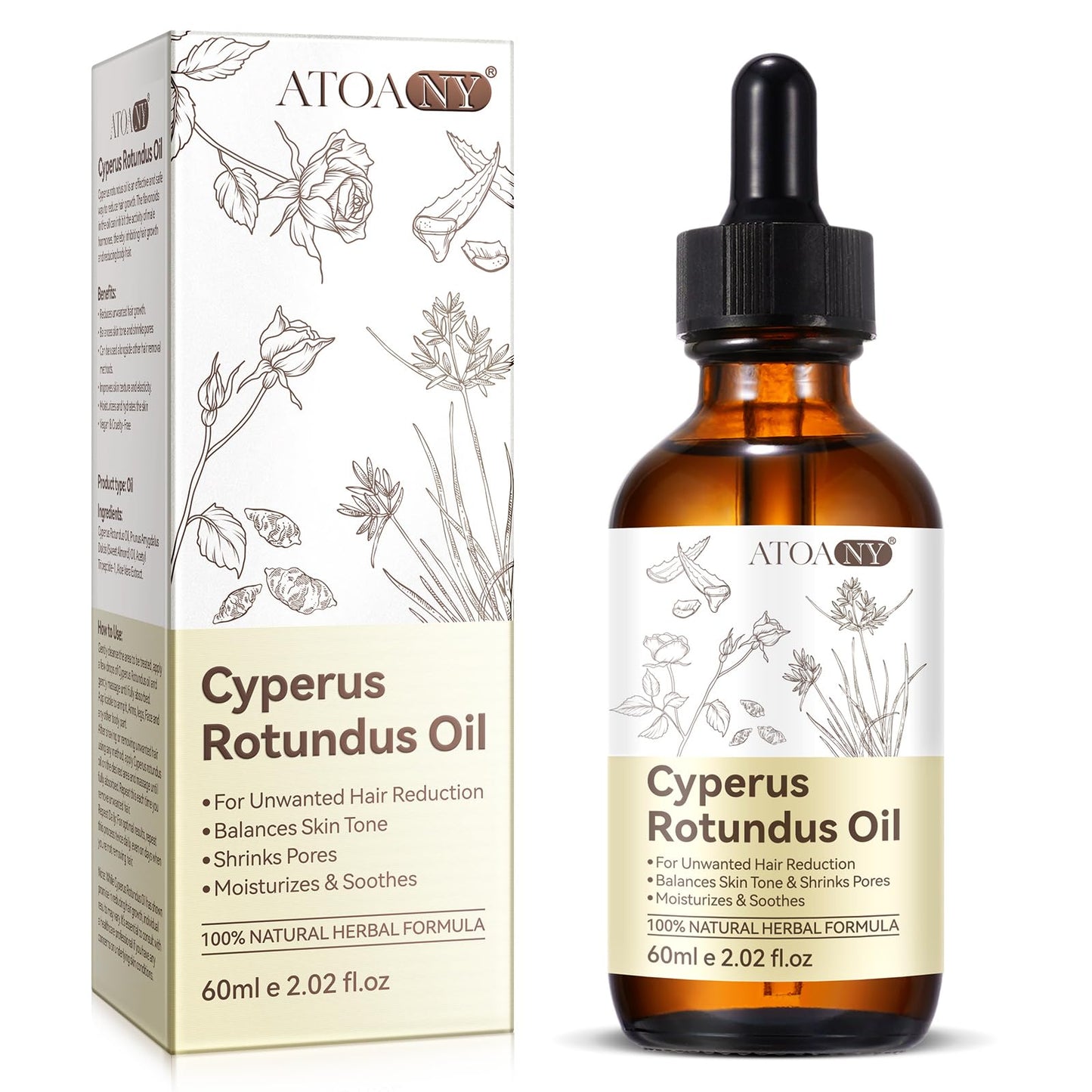Cyperus Rotundus Oil, 60ml Cyperus Oil for Hair Removal, Pure Natural Cyperus Rotundus Hair Removal Oil, Gentle & Non-Irritating, Easy to Removal Body Hair