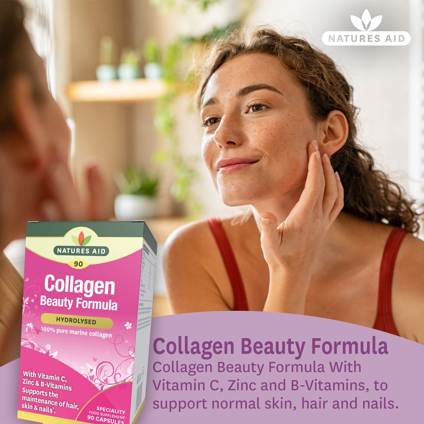 Natures Aid Collagen Beauty Formula (with Vitamin C, Zinc & B-Vitamins), 90 Capsules