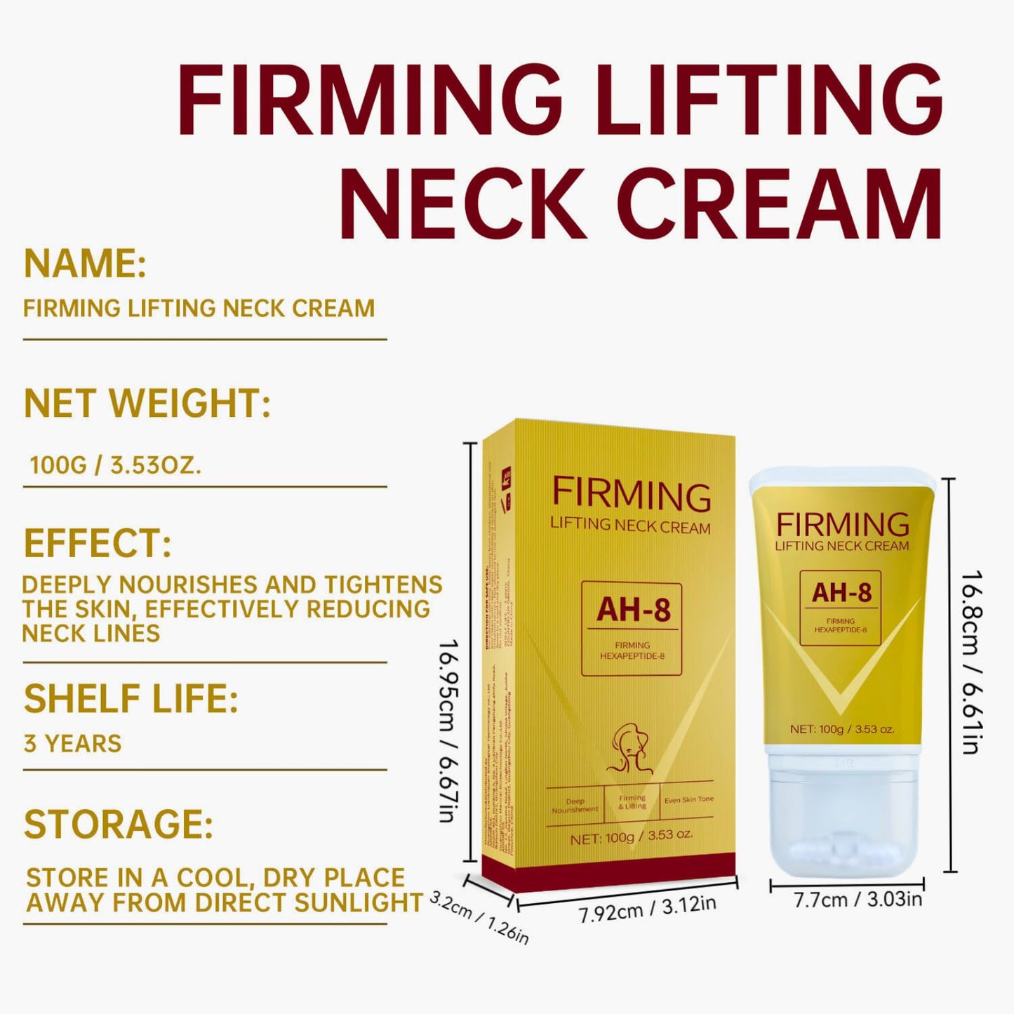 Trendyfave Ah-8 Firming Neck Cream, Ah-8 Neck Firming Cream With Roller, Tighten Sagging Skin, Reduce Wrinkles & Double Chin, Anti-Aging Neck Lotion, Non-Greasy Formula For neck & Face, 100g