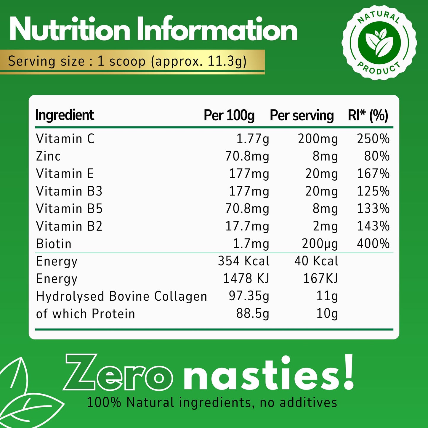 Natures cure Premium Collagen Powder Complex – Bovine Collagen Peptides 450g- Enriched with Essential B Vitamins, Vitamin C, Zinc & Biotin – Pure Hydrolysed Collagen Supplement – by Natures Cure