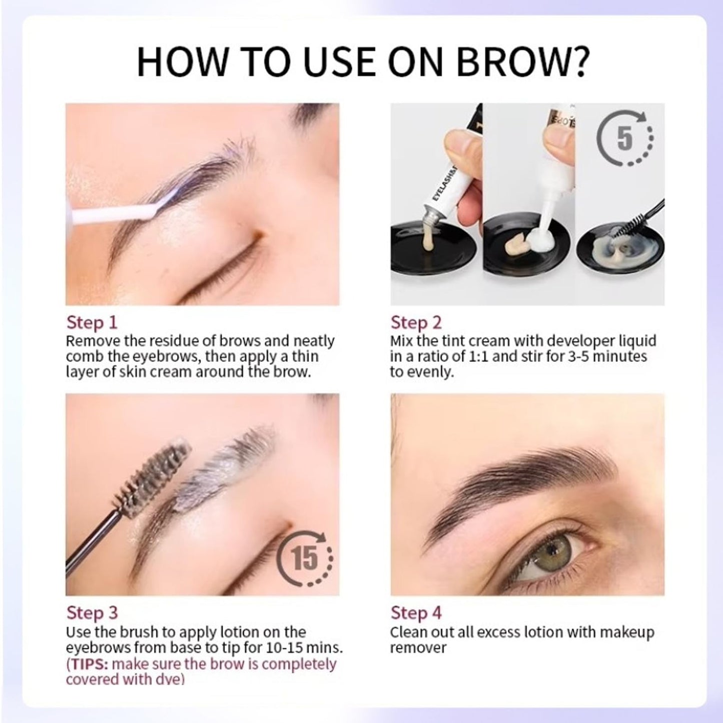 NLFOX Black Eyebrow Tint - 2-in-1 Eyelash Tint & Eyebrow Dye Kit - Waterproof Eye Brow and Lash Tint Kit Long Lasting - Natural Black Eyelash Dye 10min Fast & Easy for Starters Home Use