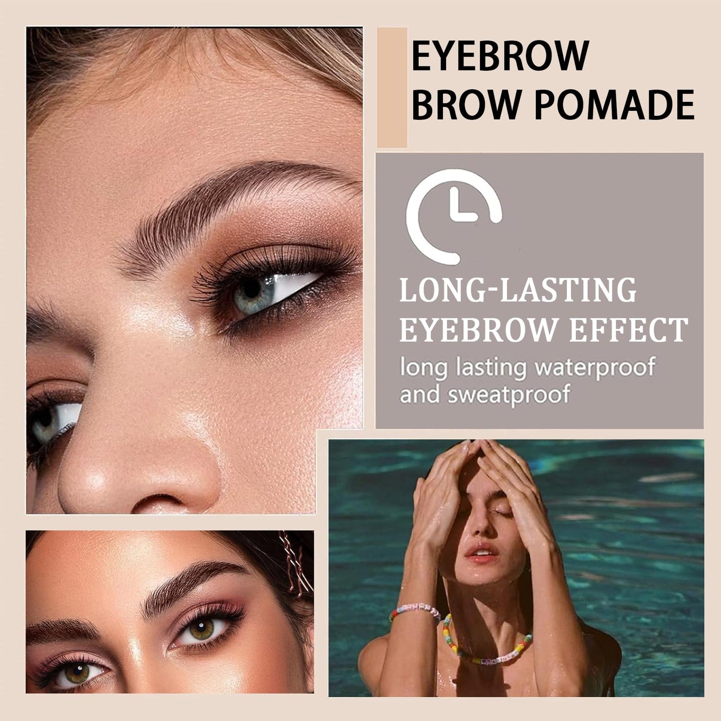 AuraAnge Waterproof Eyebrow Pomade Gel with Brush - Long Lasting, Tinted, Transfer-Proof, Sweat Resistant, Quick Drying - Professional Makeup in Dark Brown