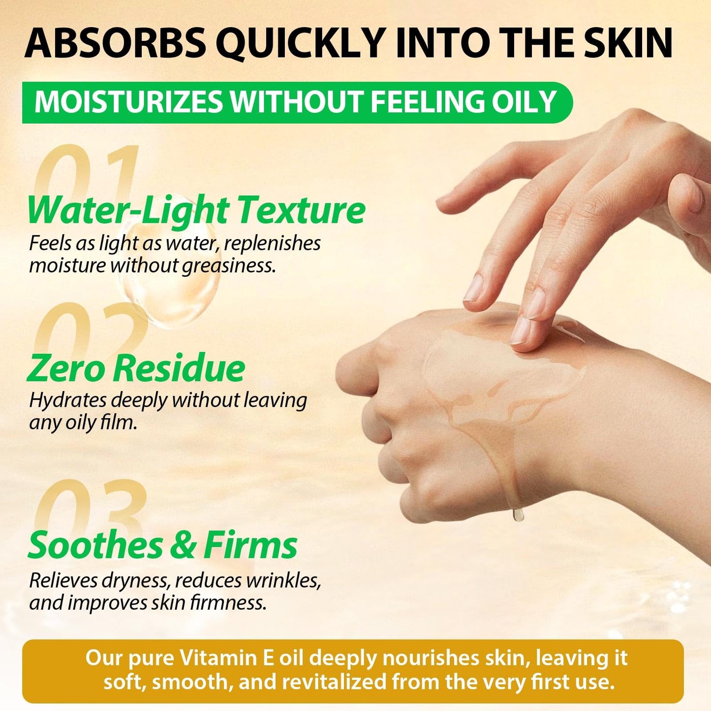 herlosfeel Pure Vitamin E Oil for Skin, 100% Natural Organic Vitamin E Oil for Face & Hair, Hair Skin and Nails Vitamins for Wrinkles, Dryness,Scars & Stretch Marks, Anti-Aging, Improve Elasticity & Even Tone