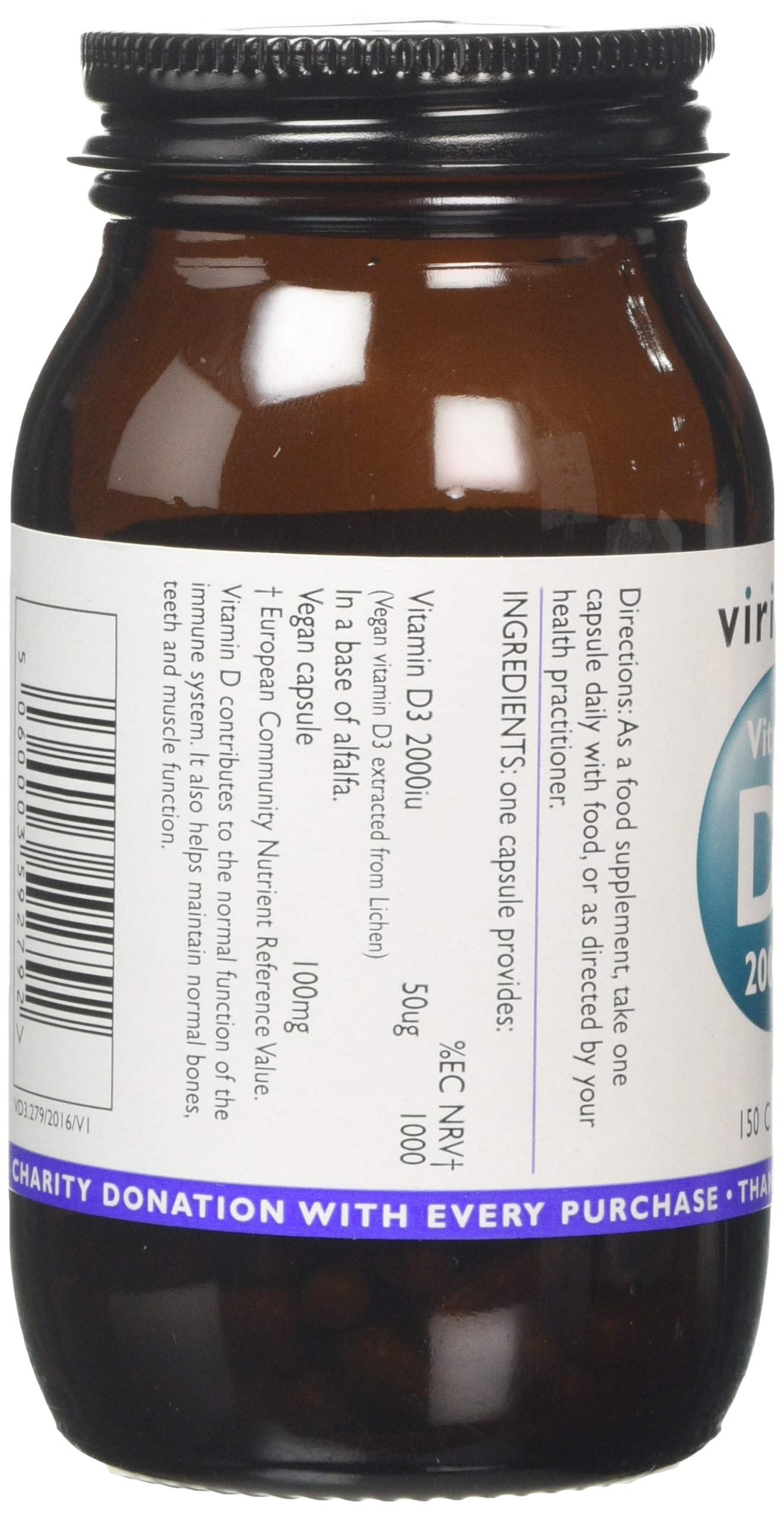Viridian Vitamin D3 (Vegan) 2000iu Veg Caps 150