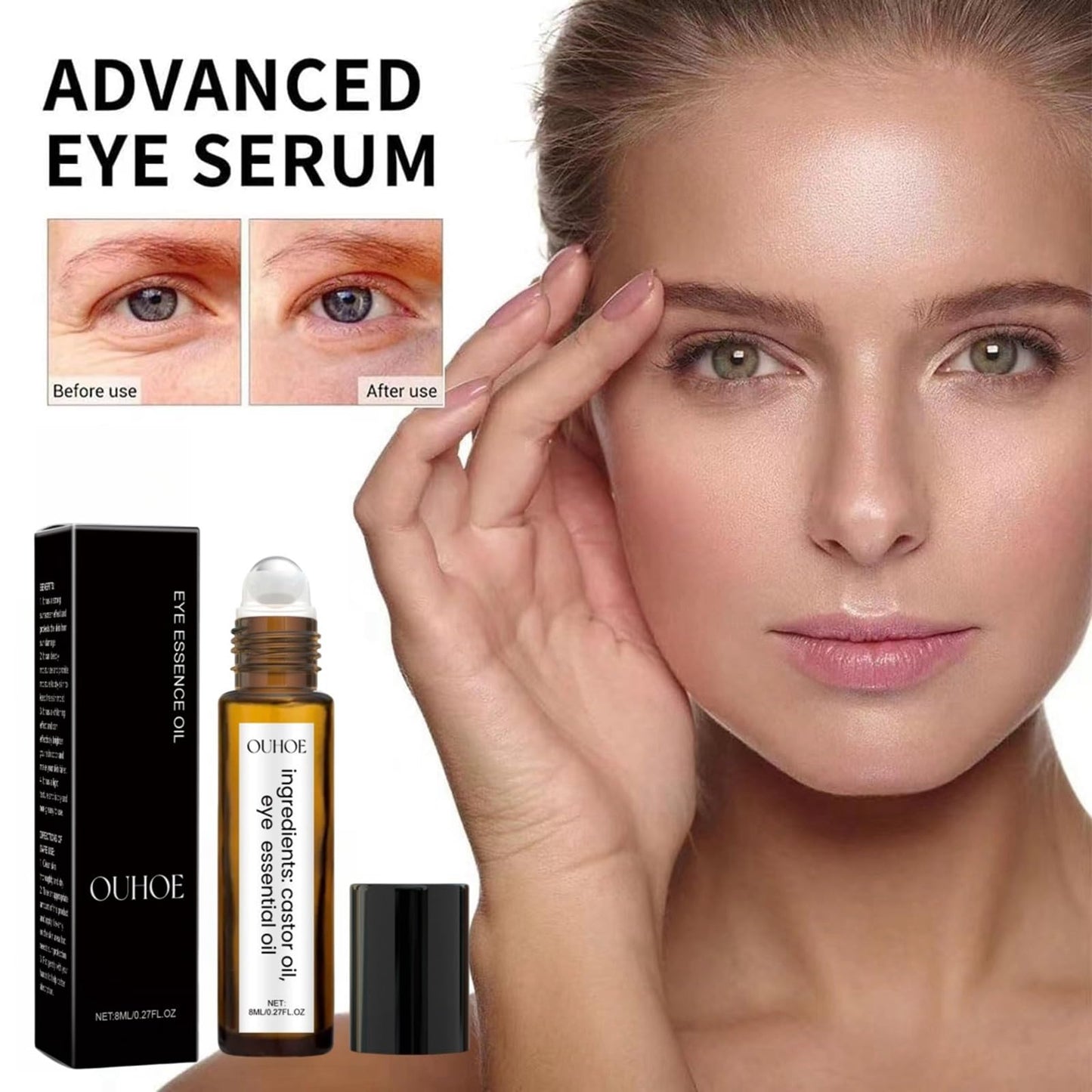 Oumun 8ML Rollerball Castor Oil,Eye Cream,Castor Oil and Frankincense Eye Roller,Under Eye Cream,Castor Oil Hydrating Eye Cream,Eye Brightening Cream,Anti Aging Eye Cream,Firming Eye Cream,Eye Gel