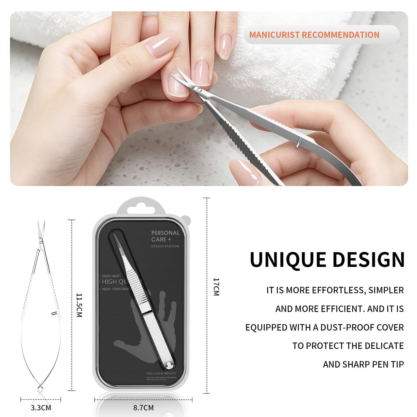 ZIZZON Cuticle Scissors Extra Fine Curved Professional Precise Pointed Tip Grooming kit for Eyebrow, Eyelash, Trim Nail and Dry Skin