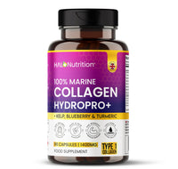 HALO NUTRITION Collagen Capsules - Marine Collagen Capsules with Hyaluronic Acid & Turmric- High Strength Collagen Supplements for Women & Men - 90 Capsules - Premium Collagen Complex for Skin Joints Hair