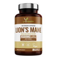yrhealth Lion's Mane Mushroom Supplement 4500mg - 180 Vegan Capsules with Added Vitamin B6 & B12, Supports Immune System & Promotes Digestive Health - 3 Months Supply - Made in The UK by YrHealth
