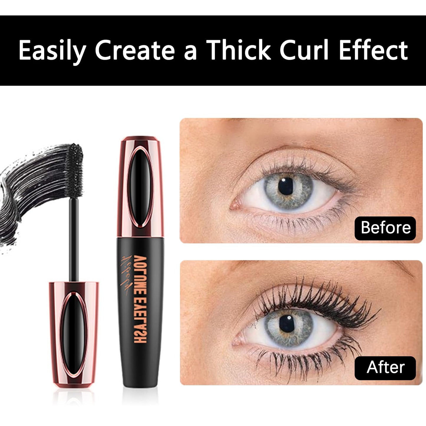 AmiCera Mascara Black, Volume and Length Waterproof Mascara for Older Women, Long Lasting Smudge-proof Hypoallergenic Clump-Free, All Day Natural Looking, Korean 4D Silk Fiber Lash
