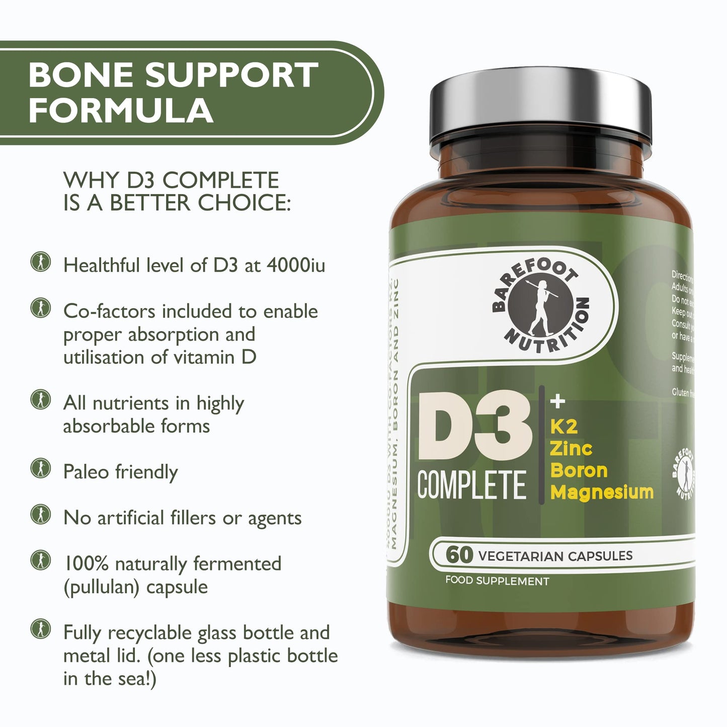 Barefoot Nutrition - Vitamin D3 Complete 4000 IU, With Vitamin K2 MK-7, Magnesium, Boron & Zinc Supplement, High Strength Formula for Bone and Normal Health Function, 60 Capsules