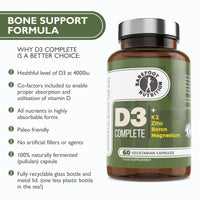 Barefoot Nutrition - Vitamin D3 Complete 4000 IU, With Vitamin K2 MK-7, Magnesium, Boron & Zinc Supplement, High Strength Formula for Bone and Normal Health Function, 60 Capsules