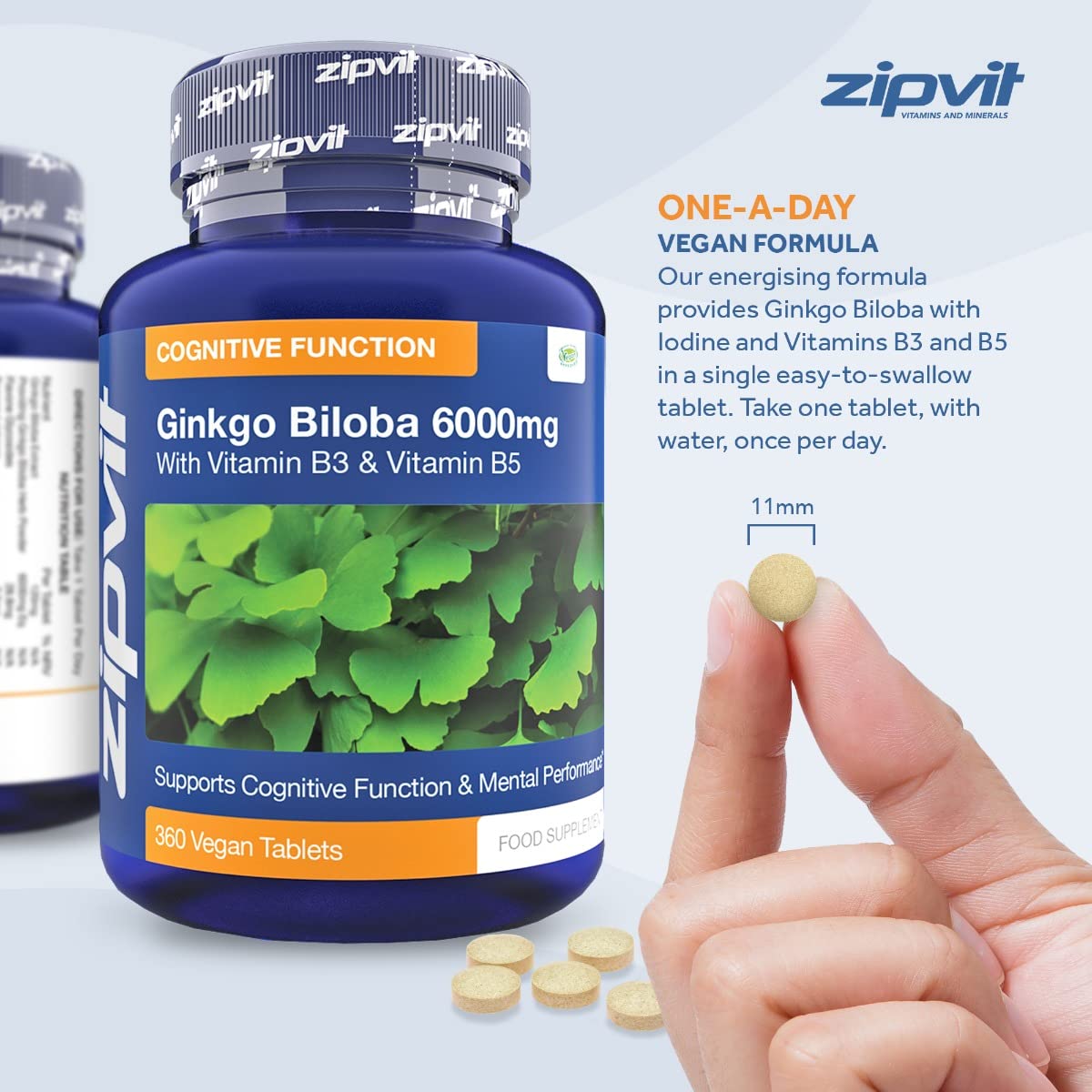 Ginkgo Biloba 6000mg Standardised Leaf Extract, 360 Vegan Tablets with Vitamin B3 and B5. Supports Focus, Mental Performance, and Energy. Vegetarian Society Approved. 12 Months Supply.