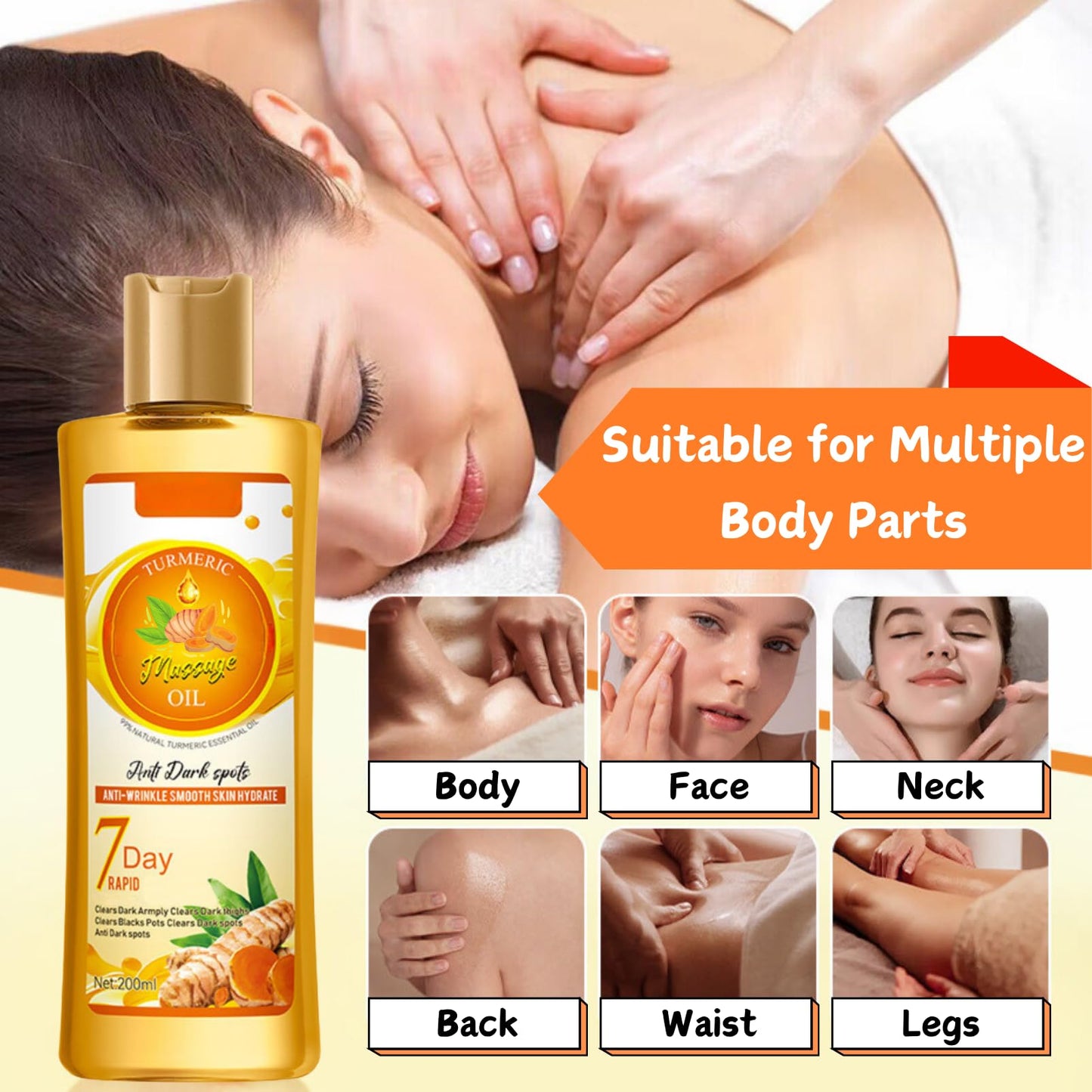 Turmeric Massage Oil 200ml, Massage Oils for Massage Therapy, Gentle&Warming Turmeric Oil for Skin, Body Oil for Men&Women, Lymphatic Drainage, Massage Oil for Muscle Pain