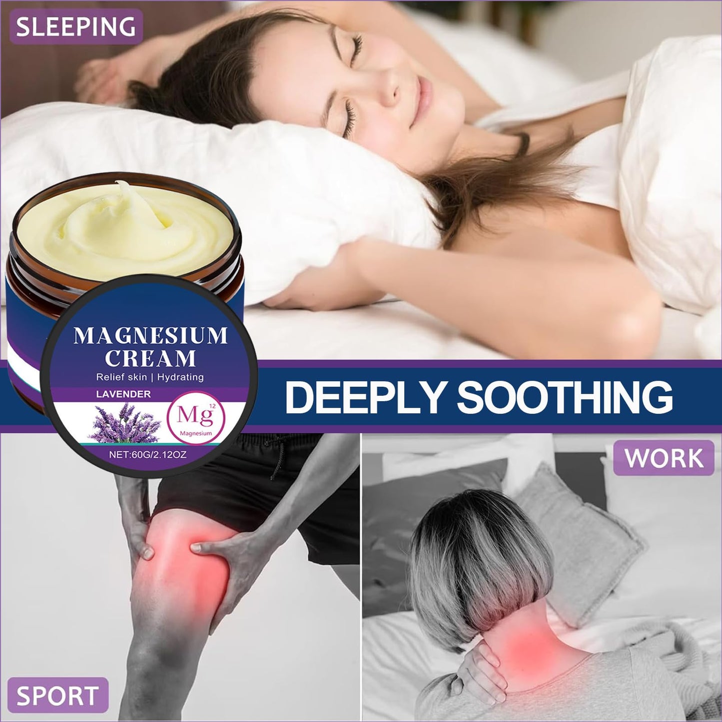 Trendyfave Magnesium Cream for Sleep & Relaxing – Magnesium Butter for Restless Legs, Muscle Relief – with Lavender Oil, Shea Butter & Coconut Oil – Soothing Body Hydrating Legs, Arms or Chest, 60g